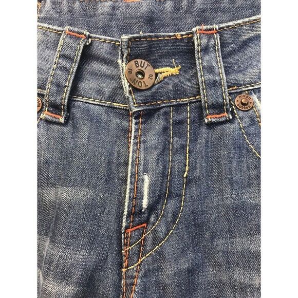 Button Denim Women Indigo M Cut Off Shorts Distressed Pockets - Picture 4 of 9